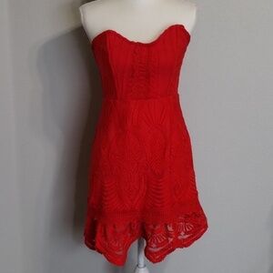 Forever 21 Contemporary Red Lace Strapless Dress Size Medium
